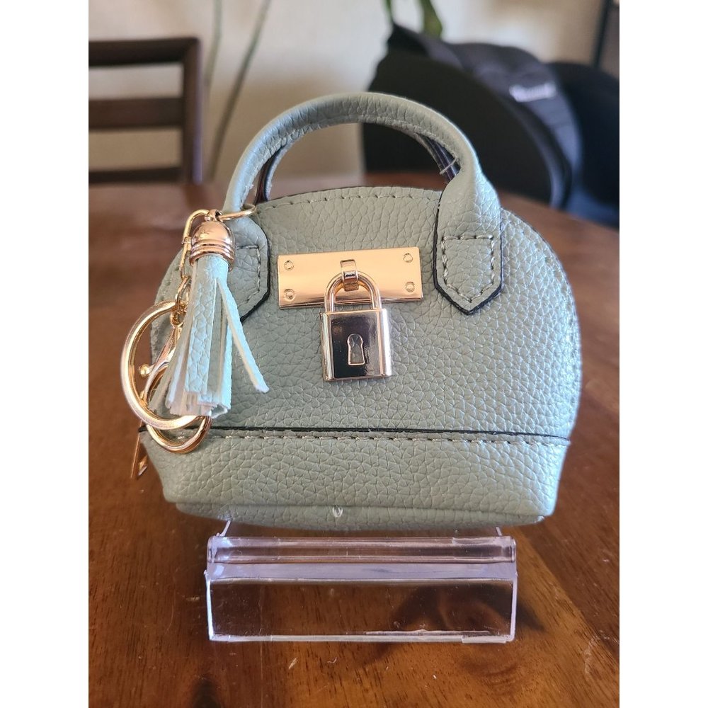 Adorable Dome Satchel Faux Leather Coin Purse Keychain Bag Charm Blue/Green
